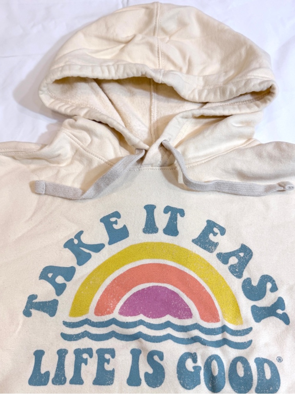 Life Is Good Cream Hoodie with Blue Graphic Women’s XS - Picture 7 of 13
